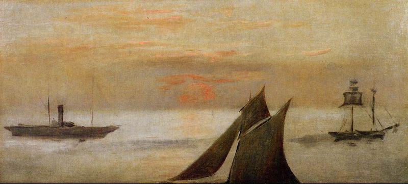 Edouard Manet Boats at Sea, Sunset